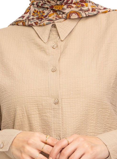 Beige Stripped Over - Size Shirt - Khotwh